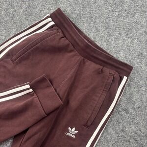 Adidas Joggers Small Maroon 3-Stripe Fleece Track Pants Mens